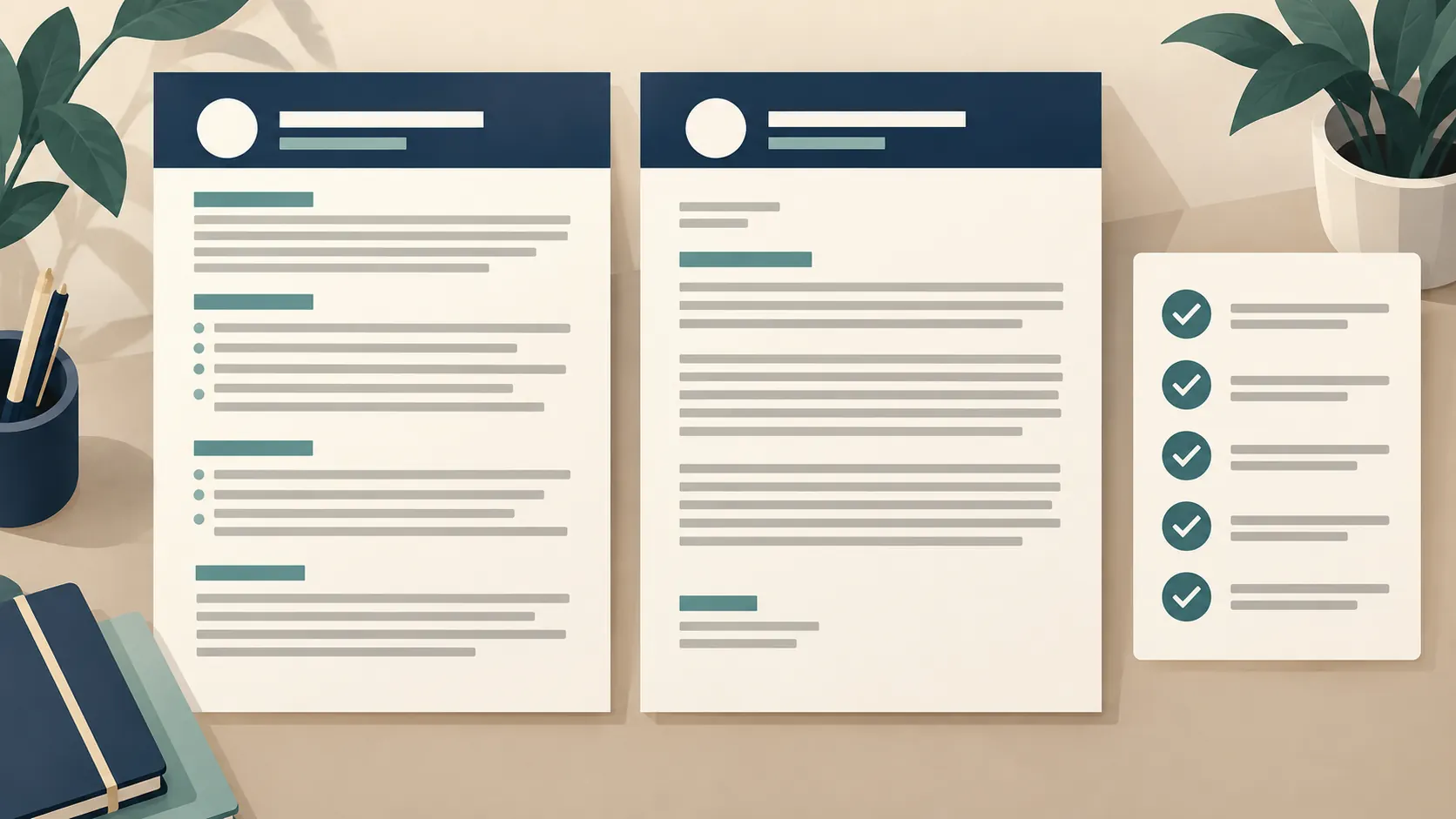 A checklist groups the shared details to compare across a resume and cover letter.