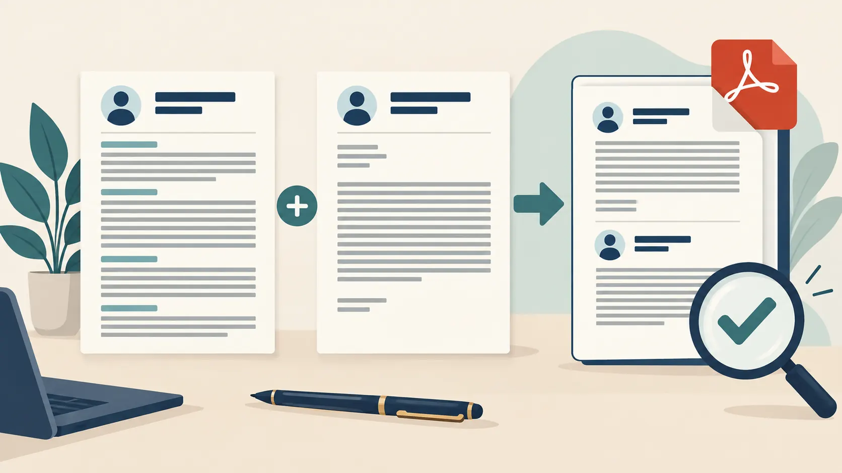 Separate document pages move into a combined PDF only when the application calls for one file.